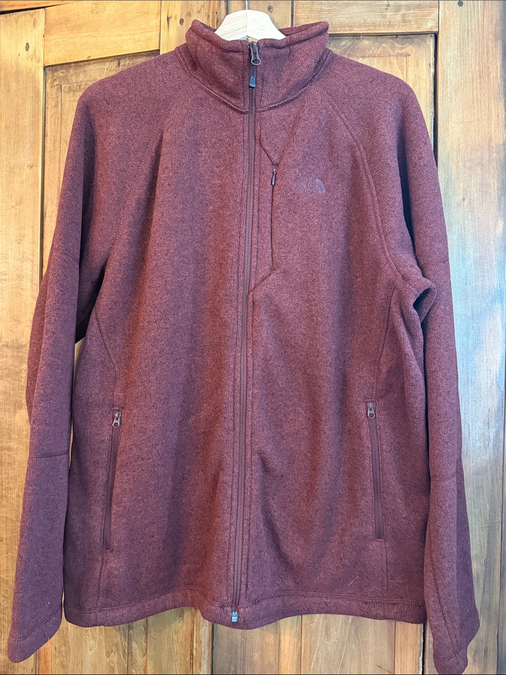The North Face Men's Zip-Up Knit & Fleece Jacket Heathered Burgundy Athleisure
